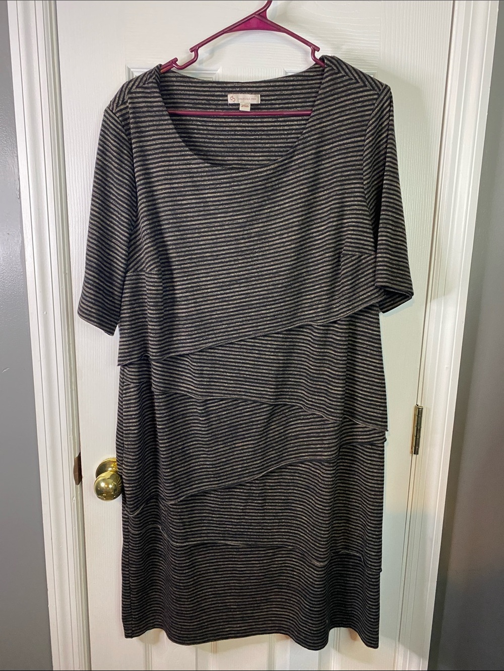 Established 1962 Striped Layered Knit Dress - Black & Gray Size 16.